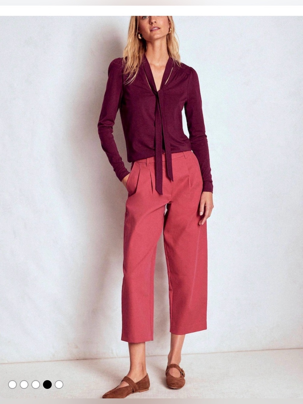 Boden Burgundy Tie Neck Supersoft Blouse